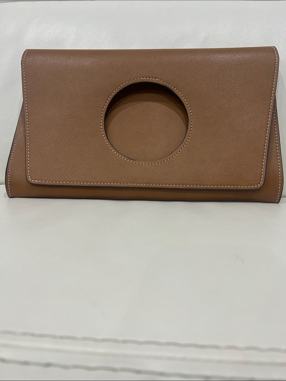 Mango Tan Leather Clutch with Circular Handle Cutout